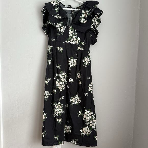 Sugarlips Floral Cotton Midi Dress Flutter Sleeve Black Size XL - Picture 4 of 9